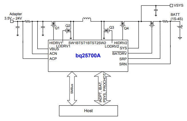 Application Circuit Diagram - Texas Instruments bq25700A Buck-Boost Charge Controller